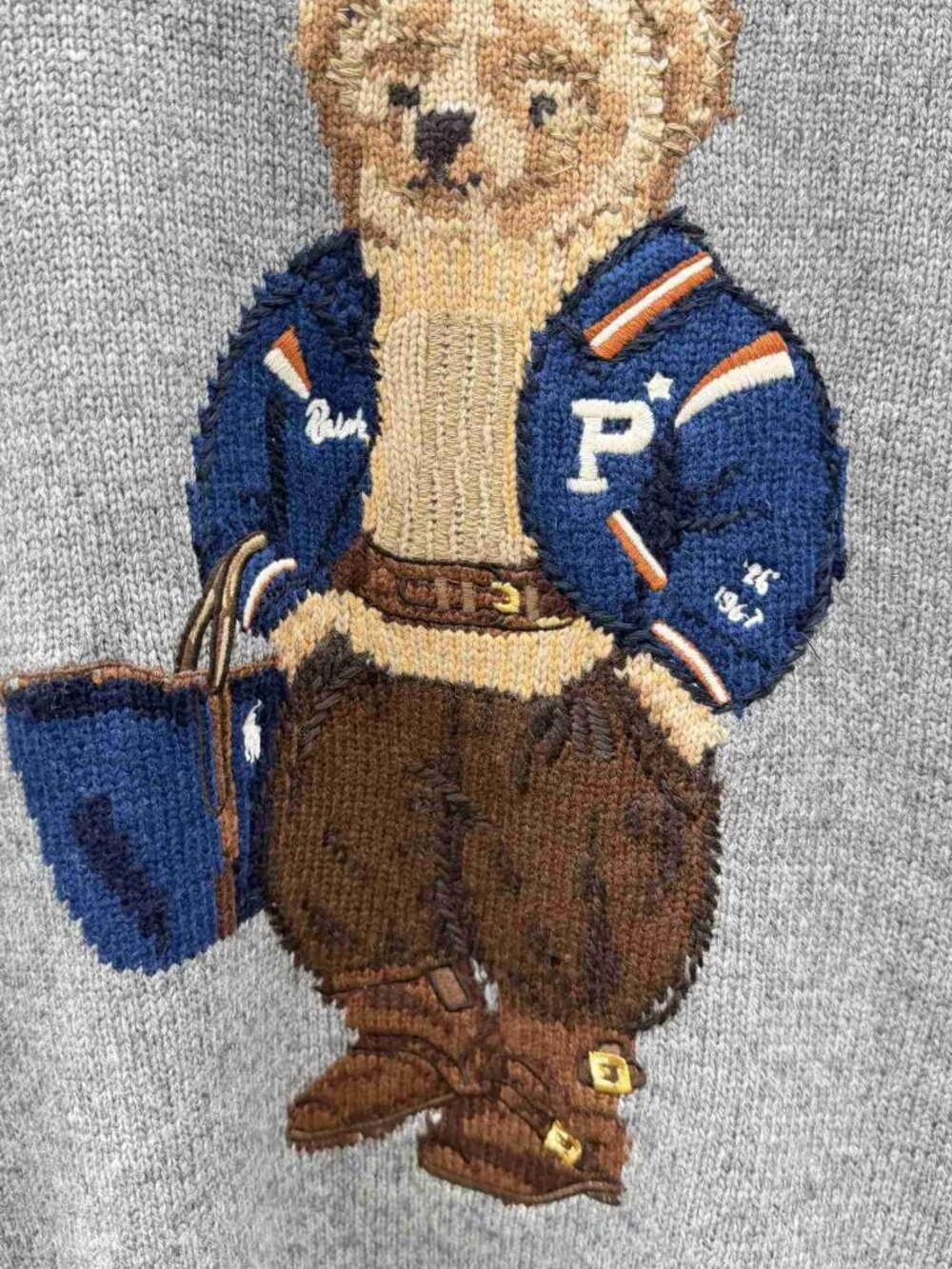 Polo Ralph Lauren Grey Varsity Polo Bear Crewneck Sweater - Picture 3 of 6